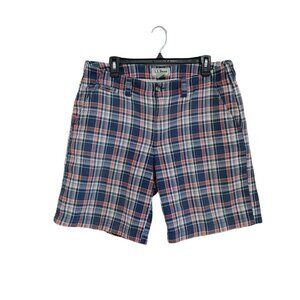 L.L.  Bean Mens Size 36W Plaid Chino Shorts Pink Blue White Cotton Standard Fit
